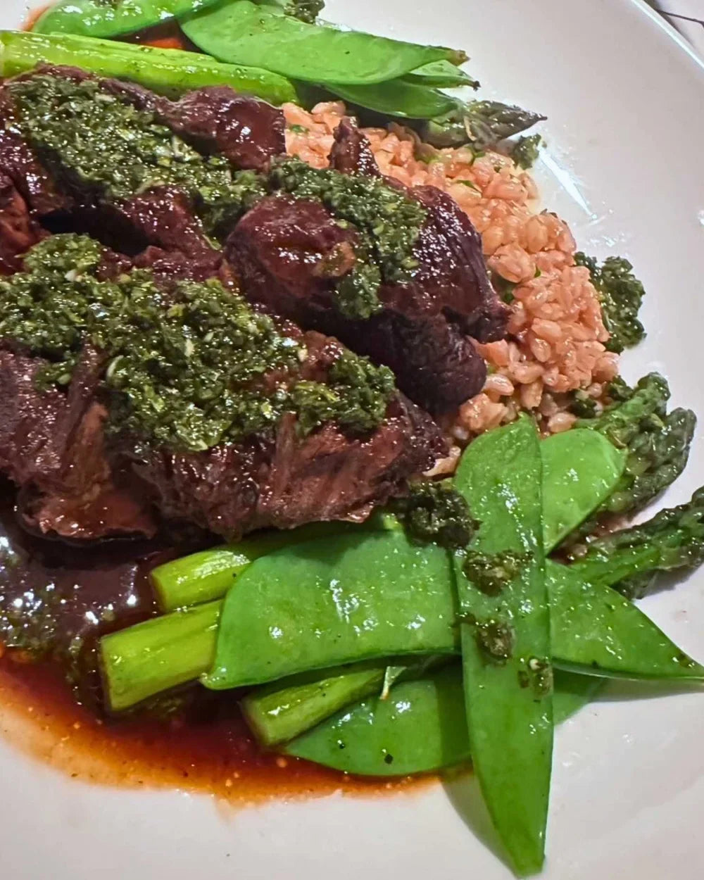 Spring-Braised Beef Cheek with Lemon Farro, Snap Peas & Gremolata